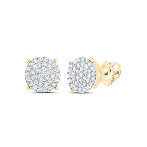 10kt Yellow Gold Womens Round Diamond Circle Cluster Earrings 1/4 Cttw