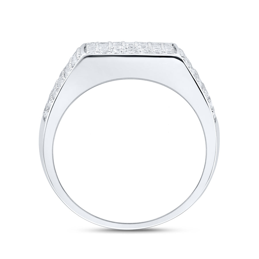 10kt White Gold Mens Round Diamond Pave Square Ring 1-1/2 Cttw