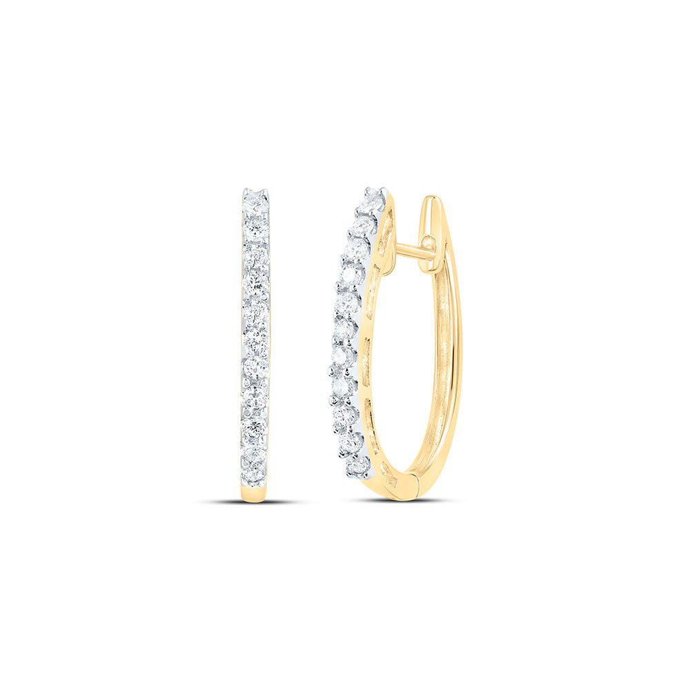 14kt Yellow Gold Womens Round Diamond Hoop Earrings 1/4 Cttw