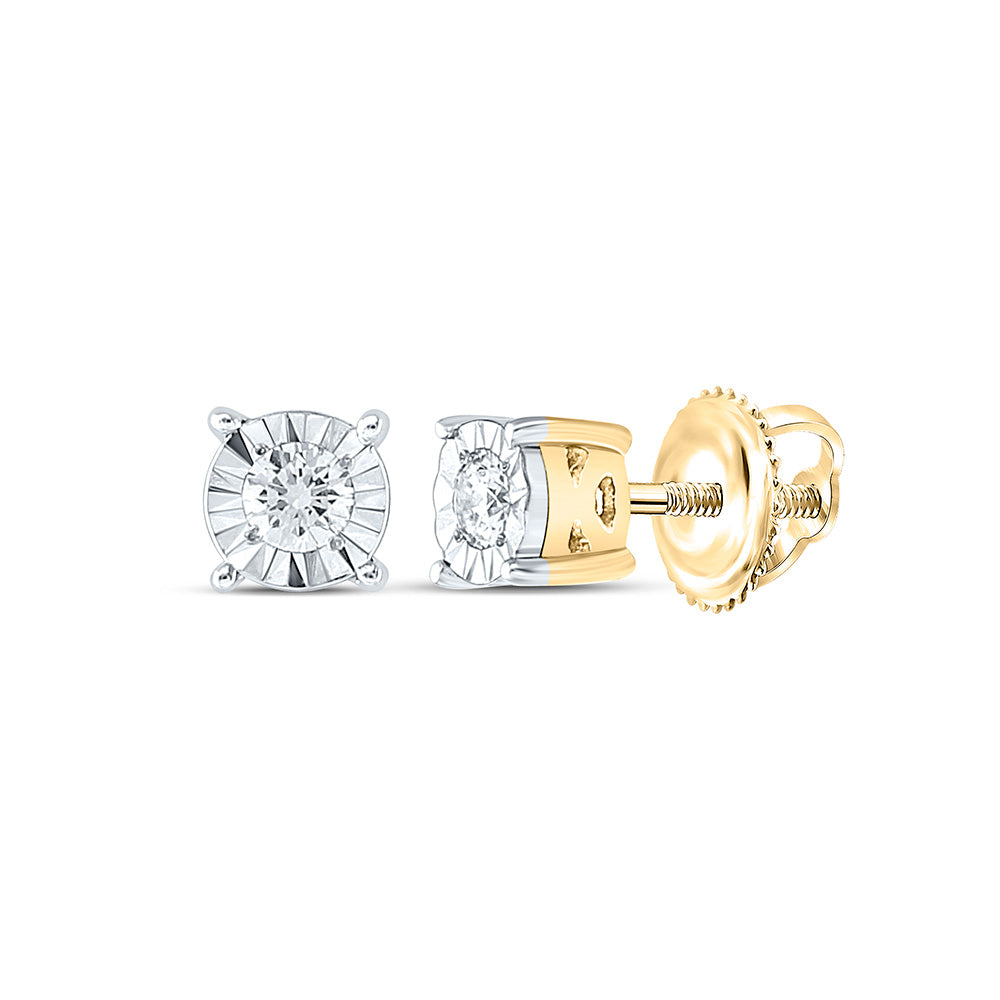 10kt Yellow Gold Womens Round Diamond Solitaire Stud Earrings 1/10 Cttw