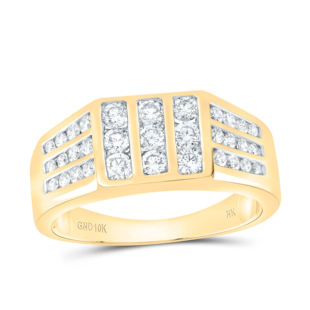 10kt Yellow Gold Mens Round Diamond Flat-top Band Ring 1 Cttw