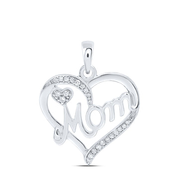 Sterling Silver Womens Round Diamond Mom Heart Pendant 1/10 Cttw