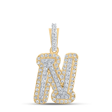 10kt Yellow Gold Womens Round Diamond N Initial Letter Pendant 1/5 Cttw