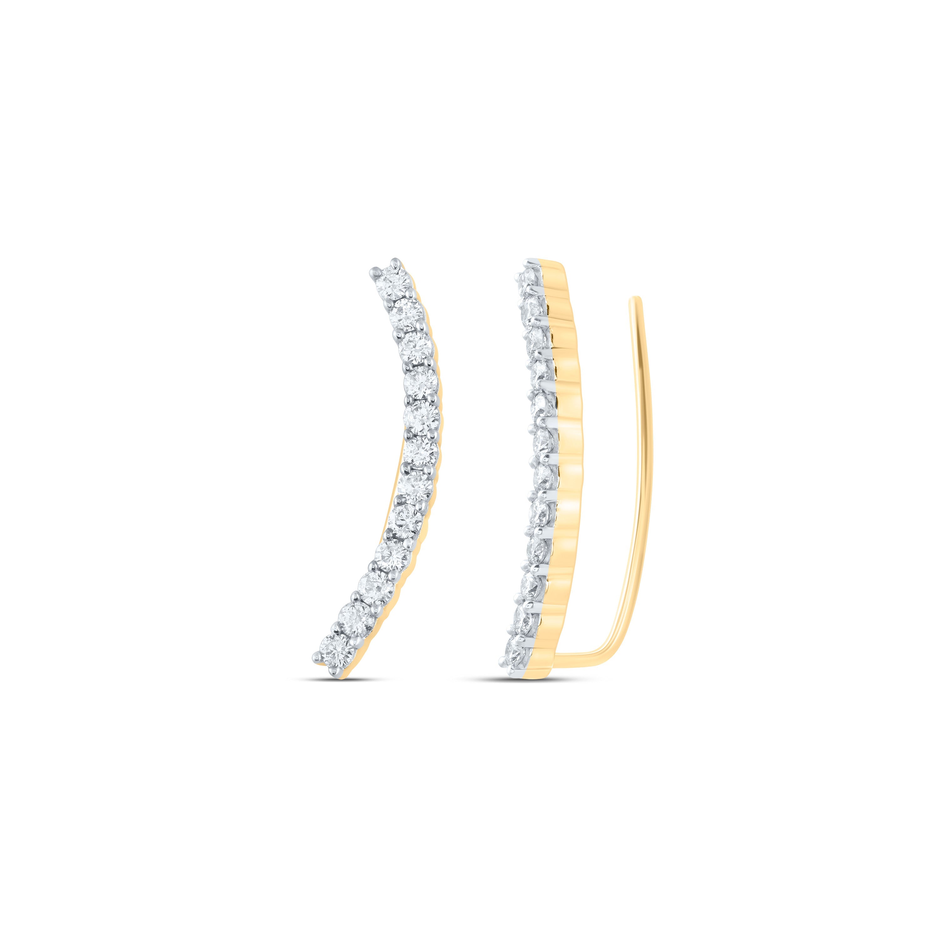 14kt Yellow Gold Womens Round Diamond Curved Contour Climber Earrings 1 Cttw