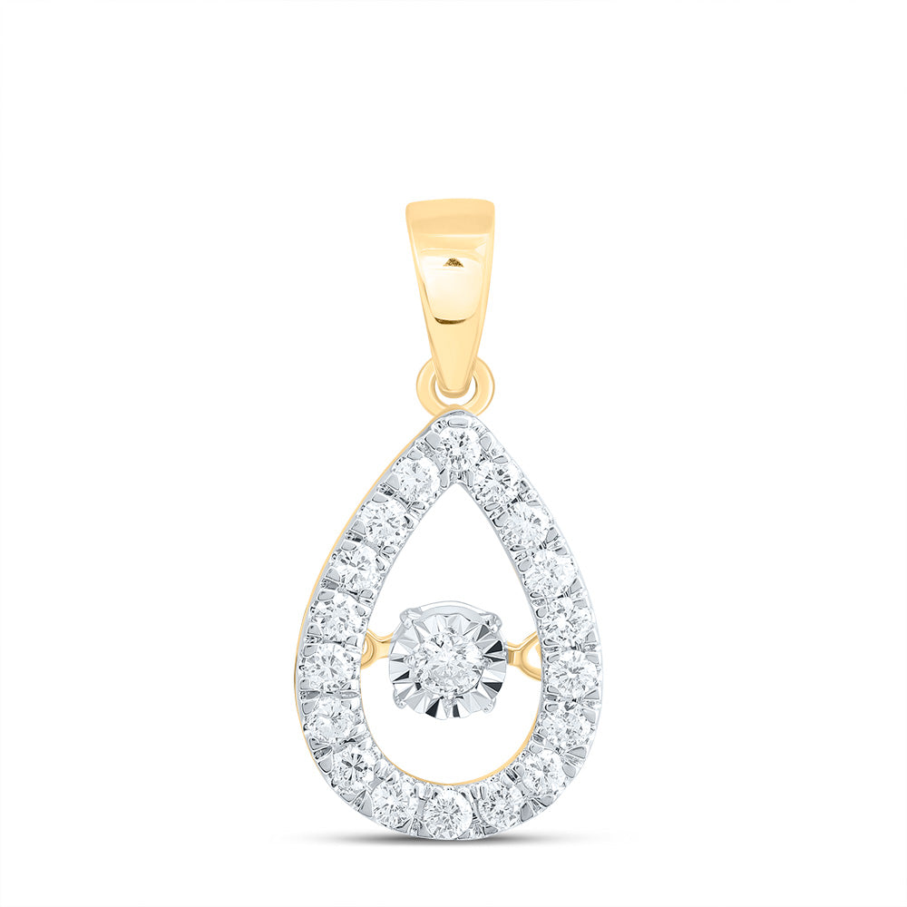 10kt Yellow Gold Womens Round Diamond Moving Twinkle Teardrop Pendant 1/3 Cttw