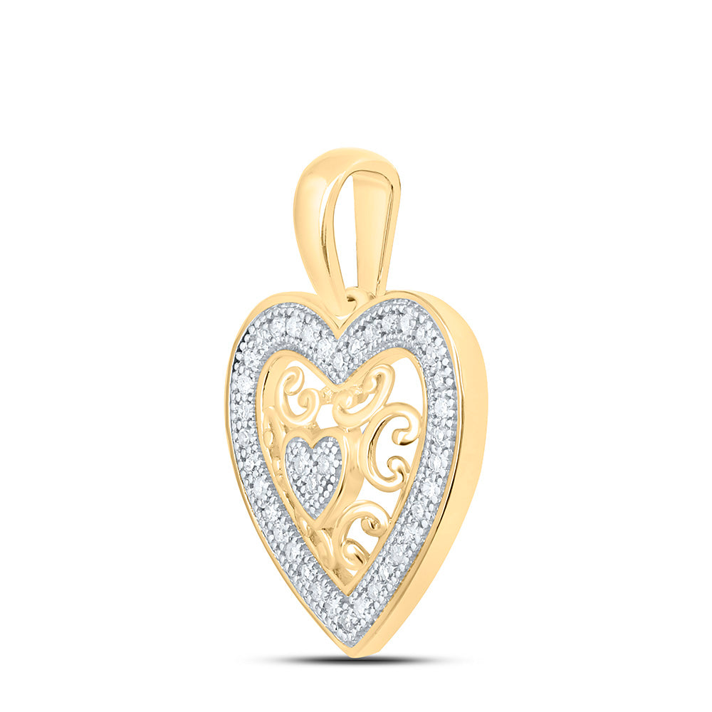 10kt Yellow Gold Womens Round Diamond Heart Pendant 1/8 Cttw