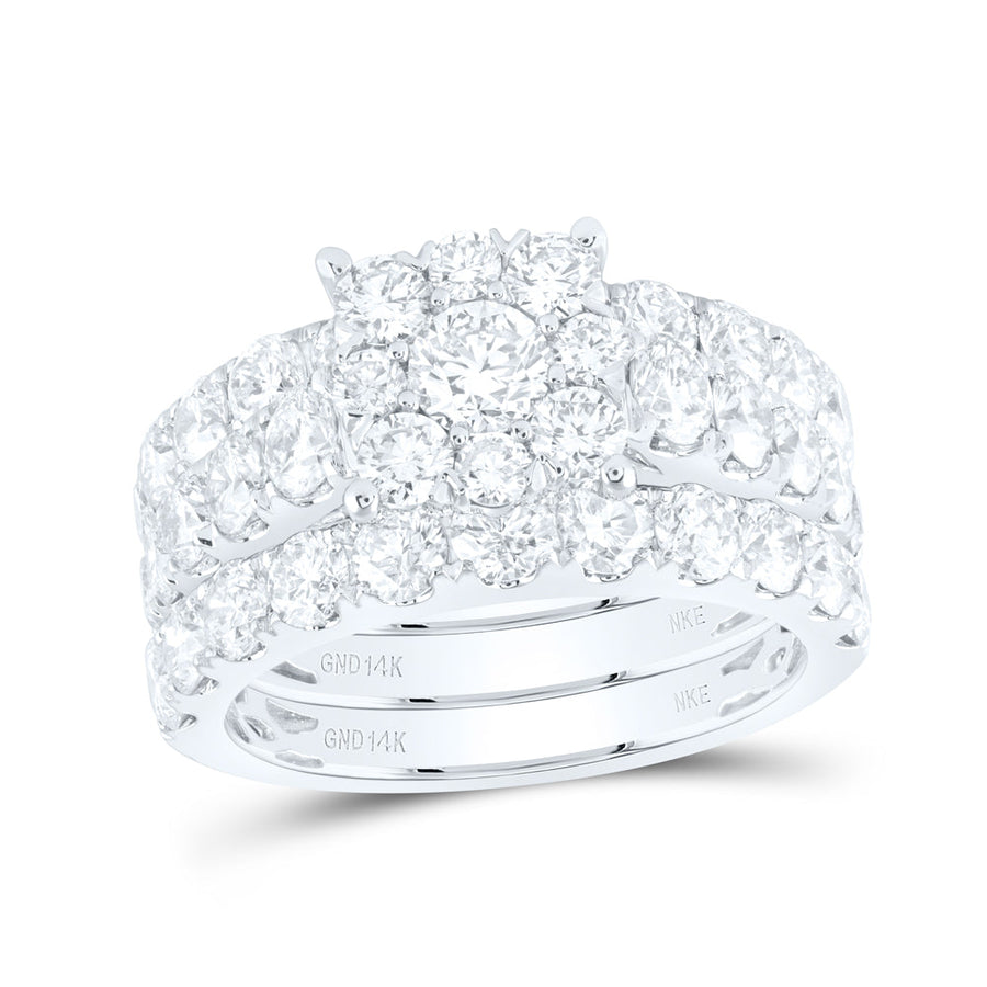 14kt White Gold Round Diamond Halo Bridal Wedding Ring Band Set 4 Cttw
