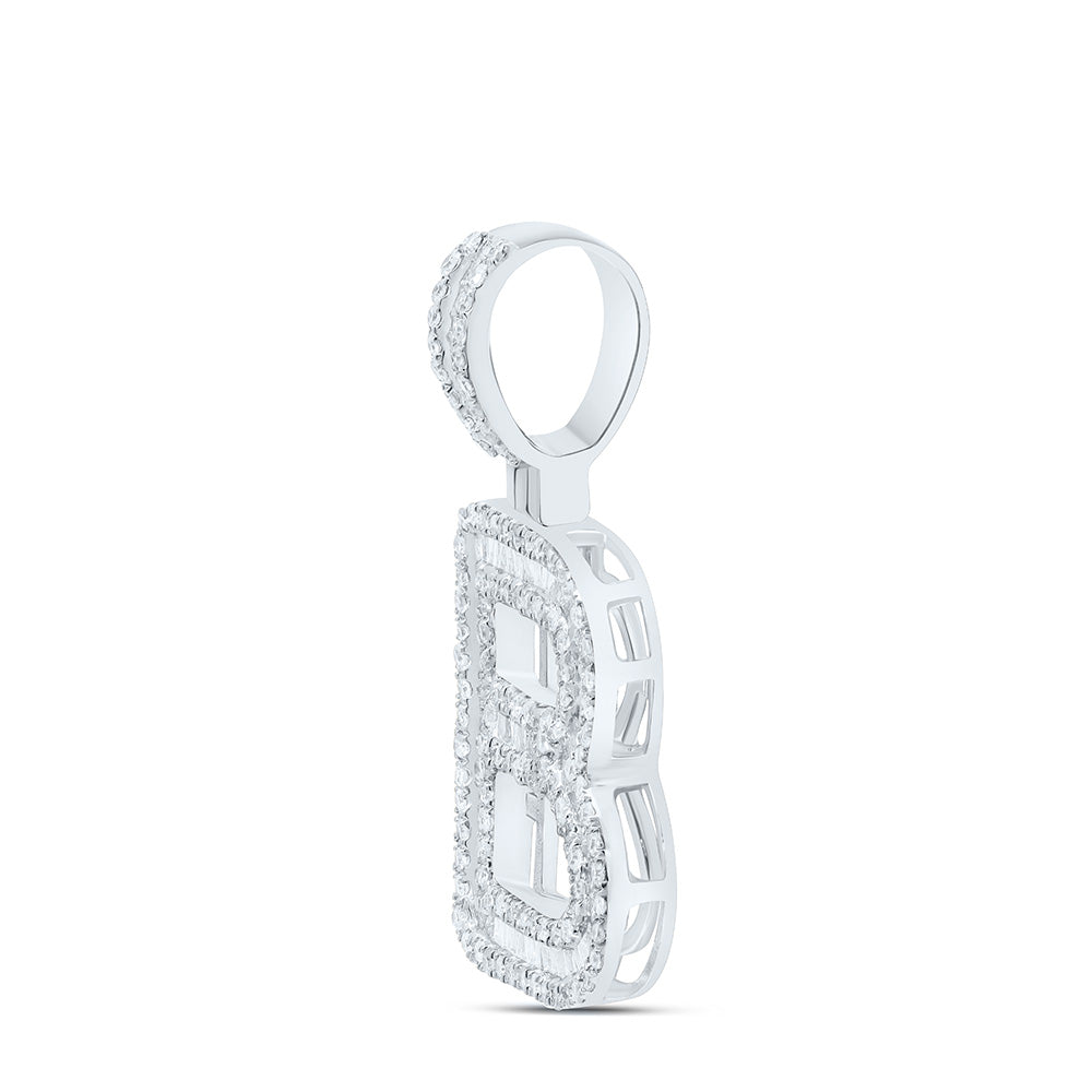 10kt White Gold Mens Baguette Diamond B Initial Letter Pendant 5/8 Cttw