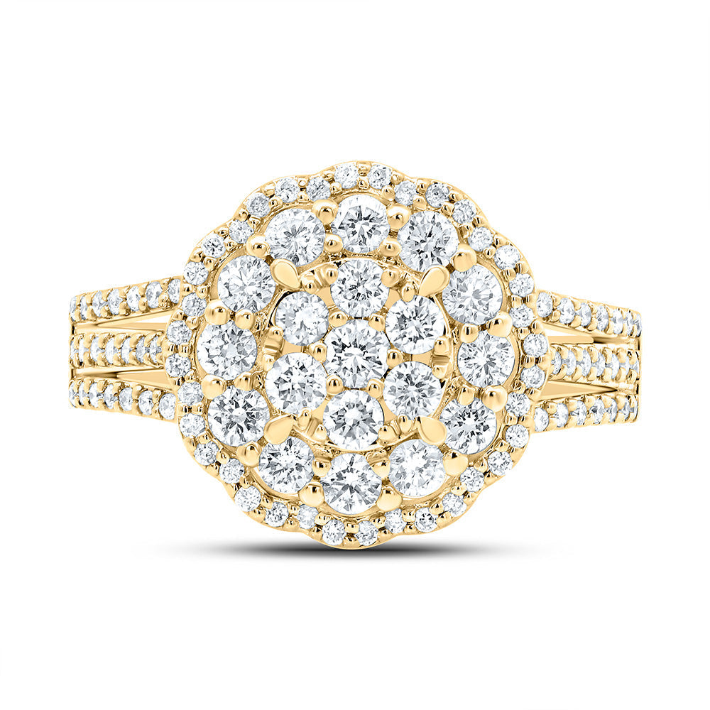 14kt Yellow Gold Womens Round Diamond Halo Flower Cluster Ring 7/8 Cttw