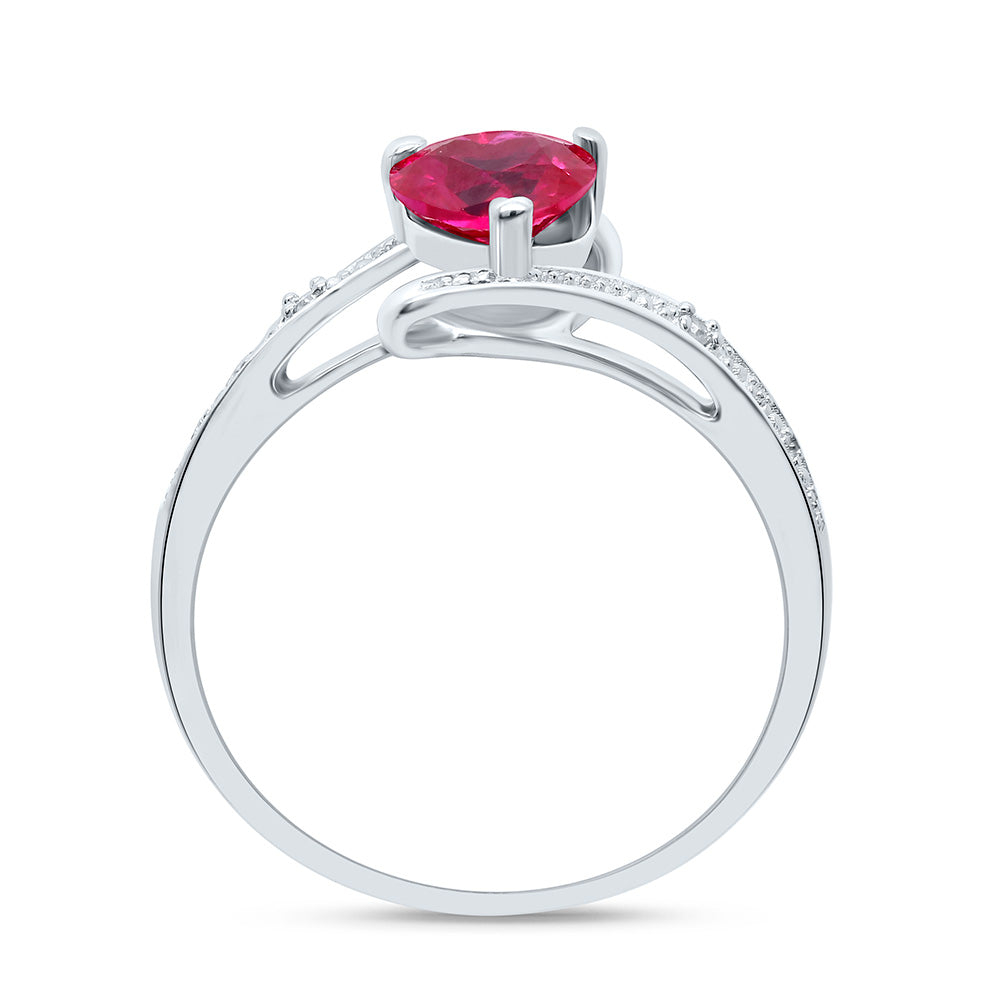 Sterling Silver Womens Heart Synthetic Ruby Solitaire Diamond Ring 1 Cttw