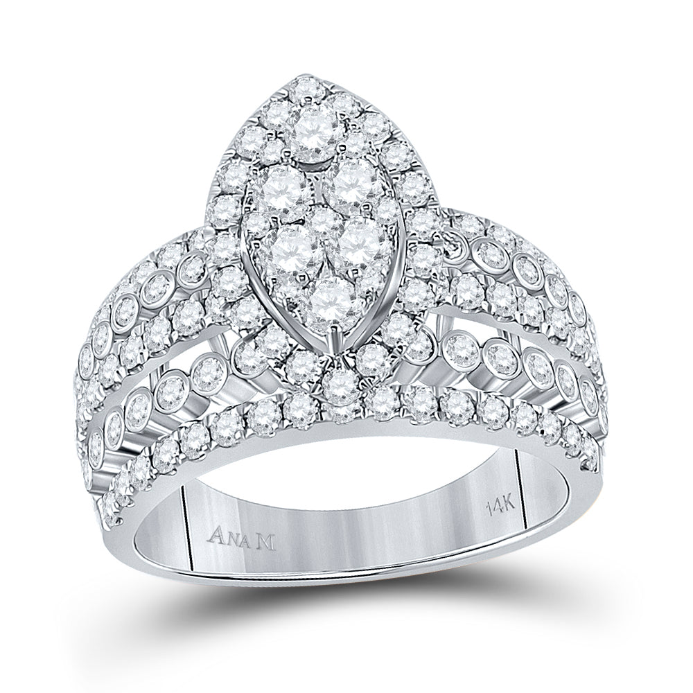 14kt White Gold Womens Round Diamond Marquise-shape Cluster Ring 1-3/4 Cttw