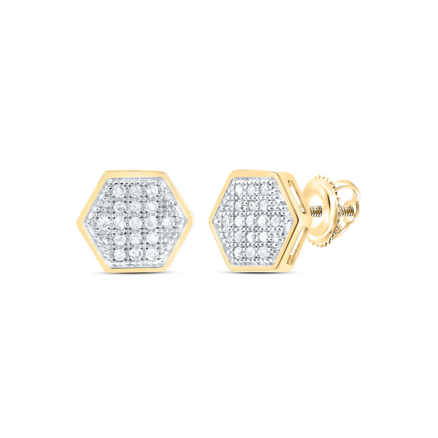 10kt Yellow Gold Round Diamond Hexagon Earrings 1/10 Cttw