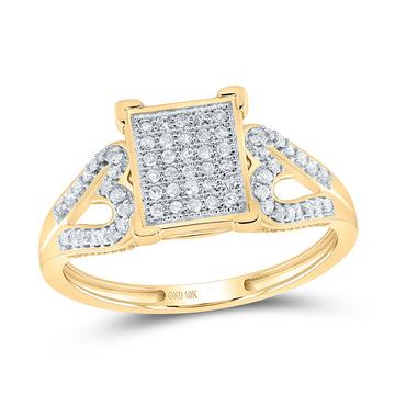 10kt Yellow Gold Womens Round Diamond Square Cluster Heart Ring 1/5 Cttw