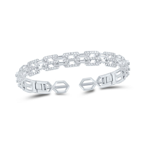 14kt White Gold Womens Baguette Diamond Bangle Bracelet 2-1/2 Cttw