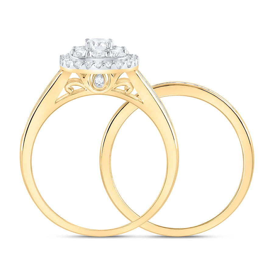 14kt Yellow Gold Round Diamond Square Bridal Wedding Ring Band Set 1 Cttw