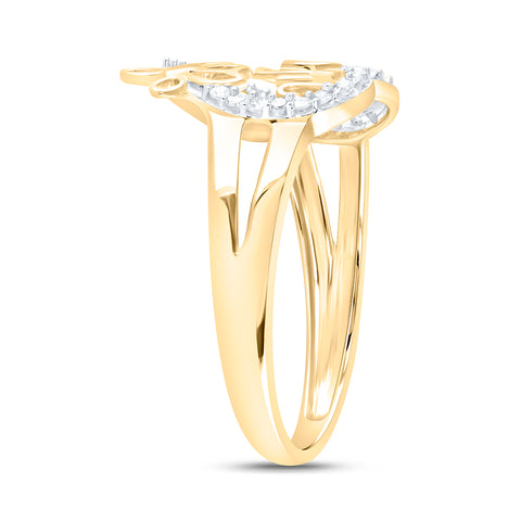 10kt Yellow Gold Womens Round Diamond Mom Heart Butterfly Ring 1/6 Cttw