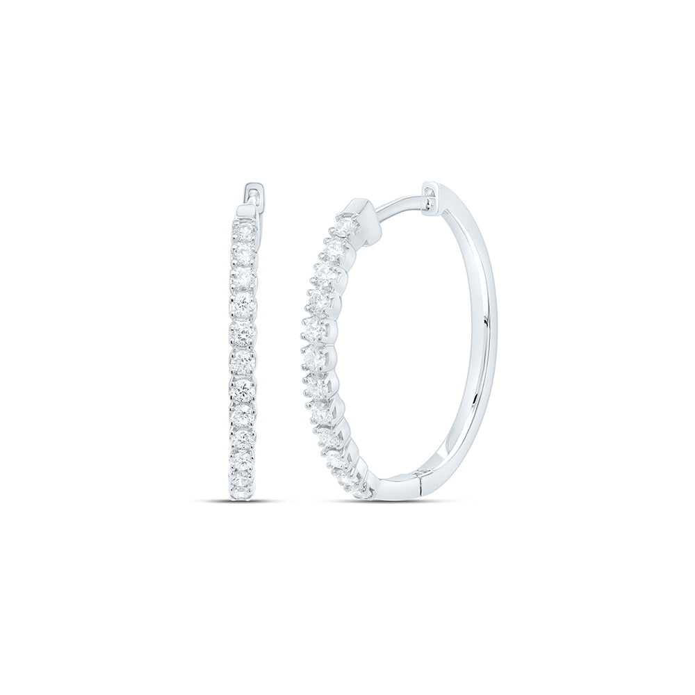 10kt White Gold Womens Round Diamond Slender Single Row Hoop Earrings 1/4 Cttw