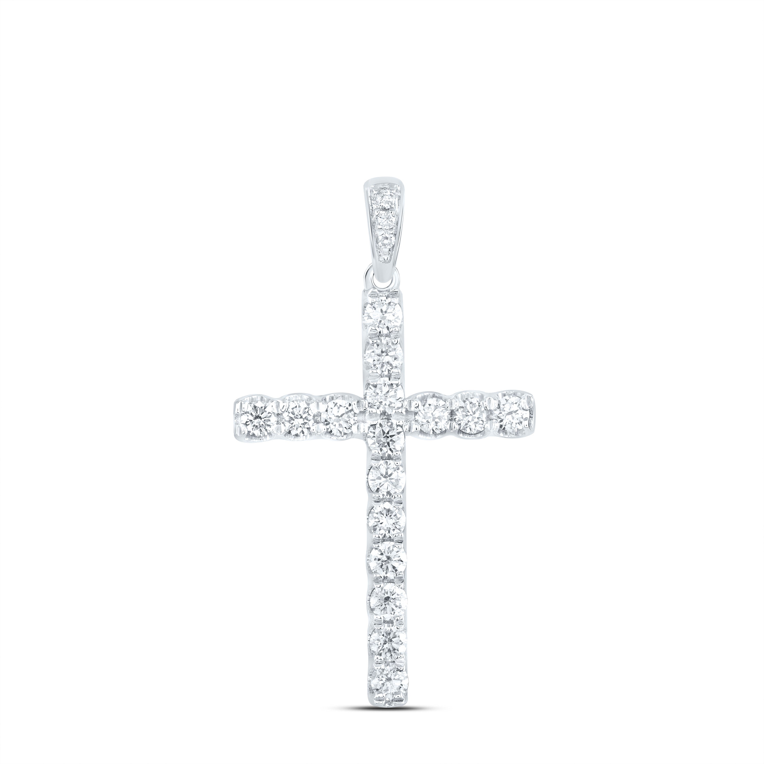 14kt White Gold Womens Round Diamond Cross Pendant 1/2 Cttw