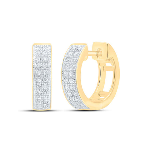 10kt Yellow Gold Womens Round Diamond Huggie Earrings 1/6 Cttw