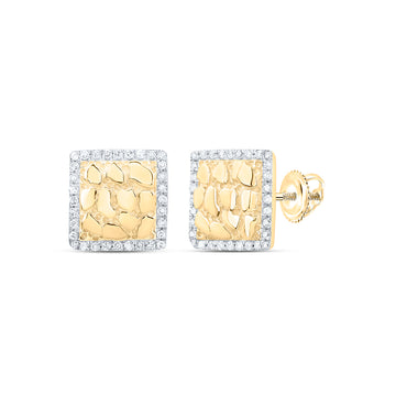 10kt Yellow Gold Round Diamond Nugget Square Earrings 1/6 Cttw