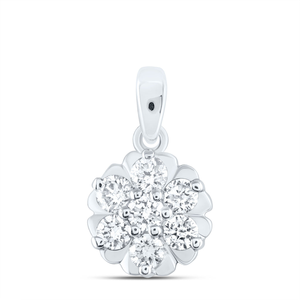 10kt White Gold Womens Round Diamond Flower Cluster Pendant 1/3 Cttw