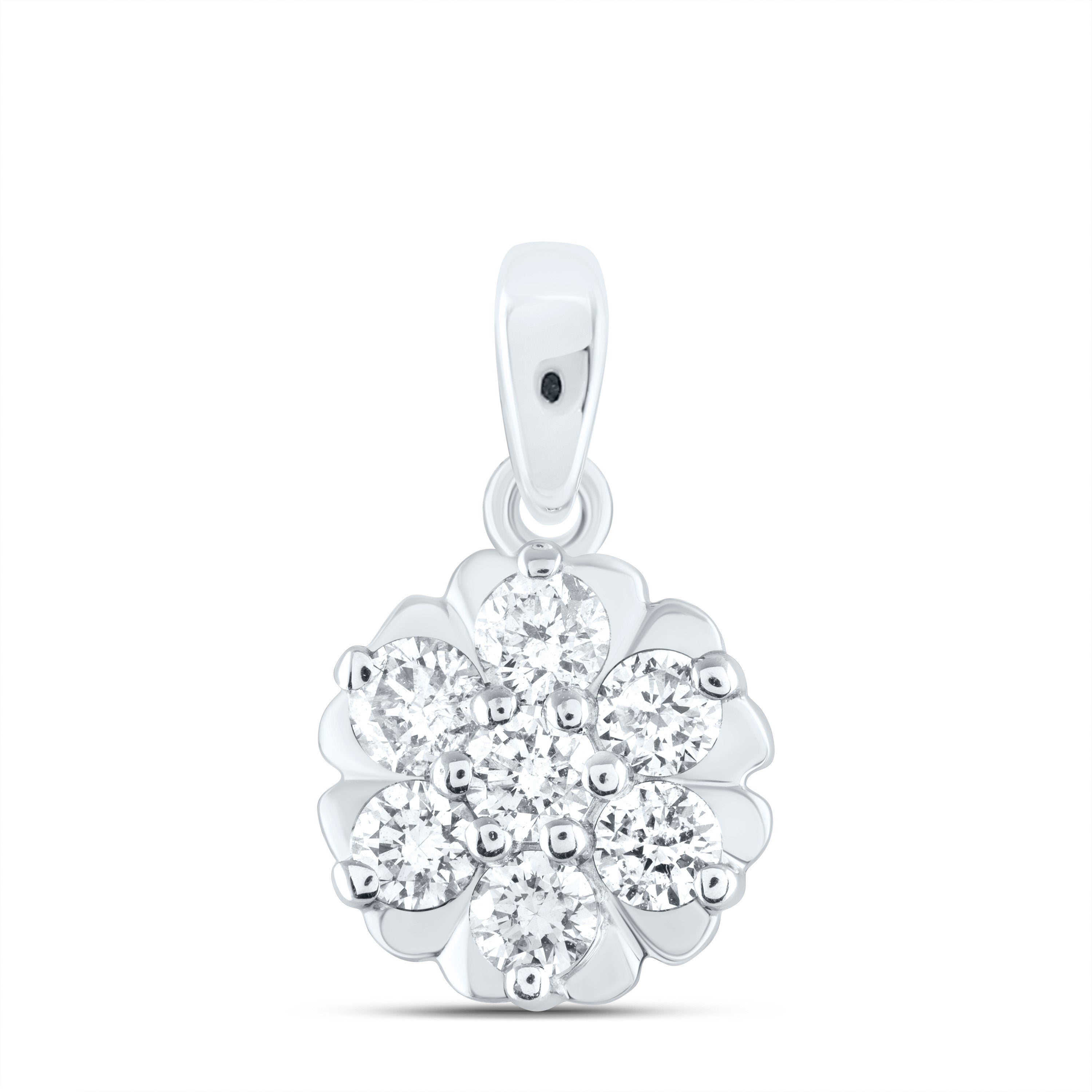 10kt White Gold Womens Round Diamond Flower Cluster Pendant 1/3 Cttw