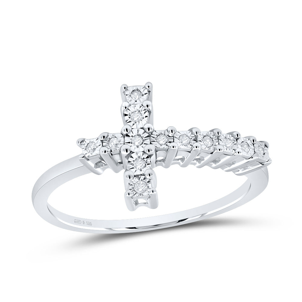Sterling Silver Womens Round Diamond Cross Ring 1/20 Cttw