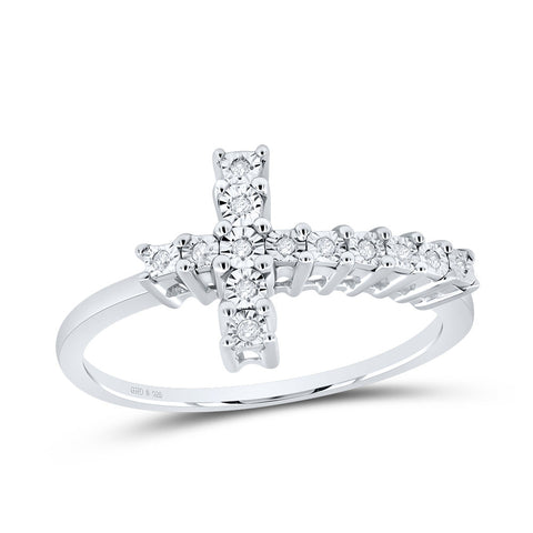Sterling Silver Womens Round Diamond Cross Ring 1/20 Cttw
