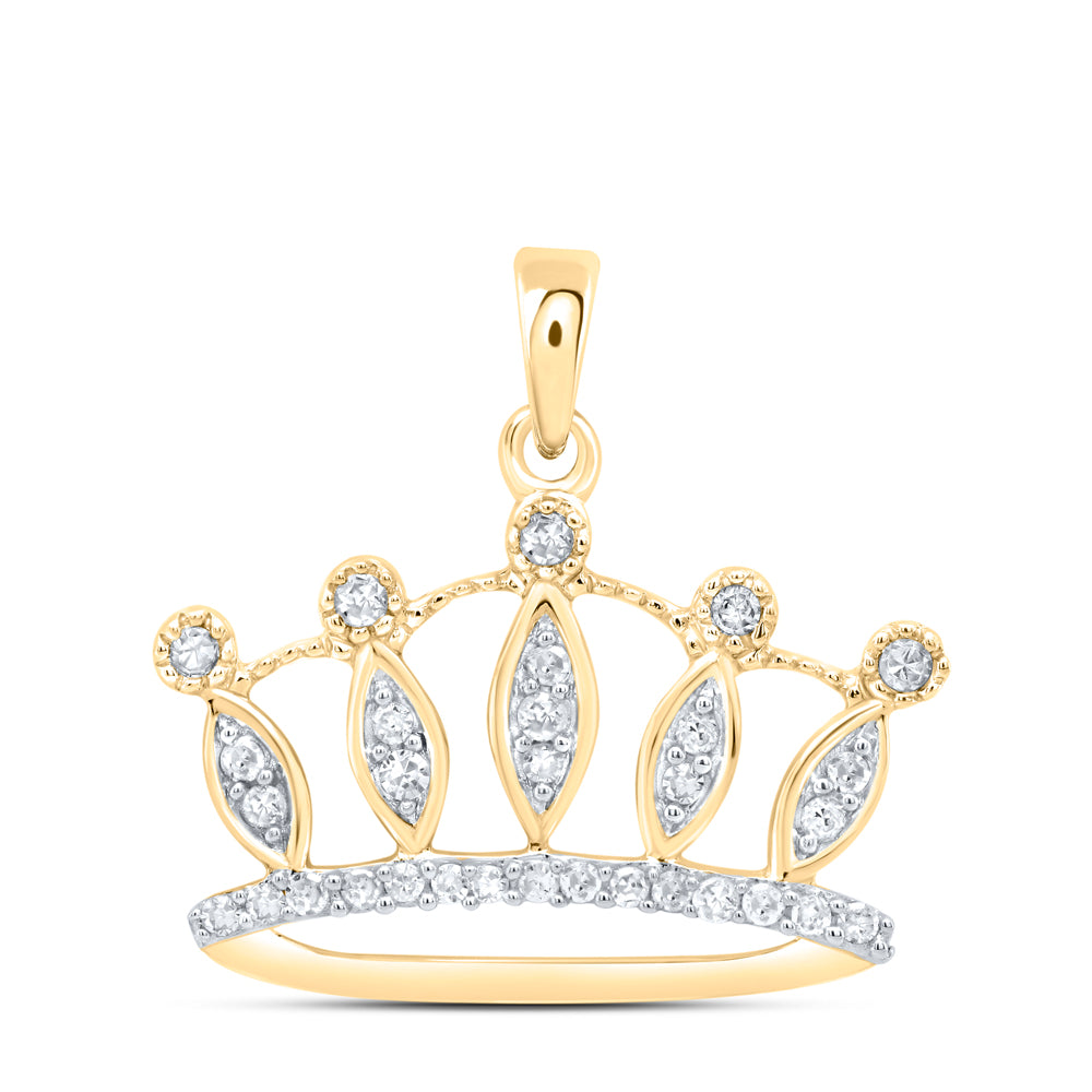 10kt Yellow Gold Womens Round Diamond Crown Tiara Fashion Pendant 1/6 Cttw