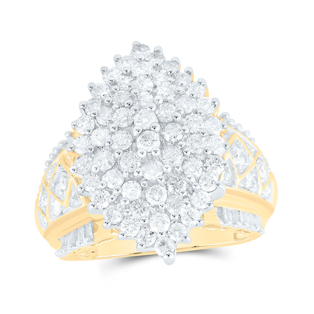 10kt Yellow Gold Womens Round Diamond Marquise-shape Cluster Ring 2 Cttw
