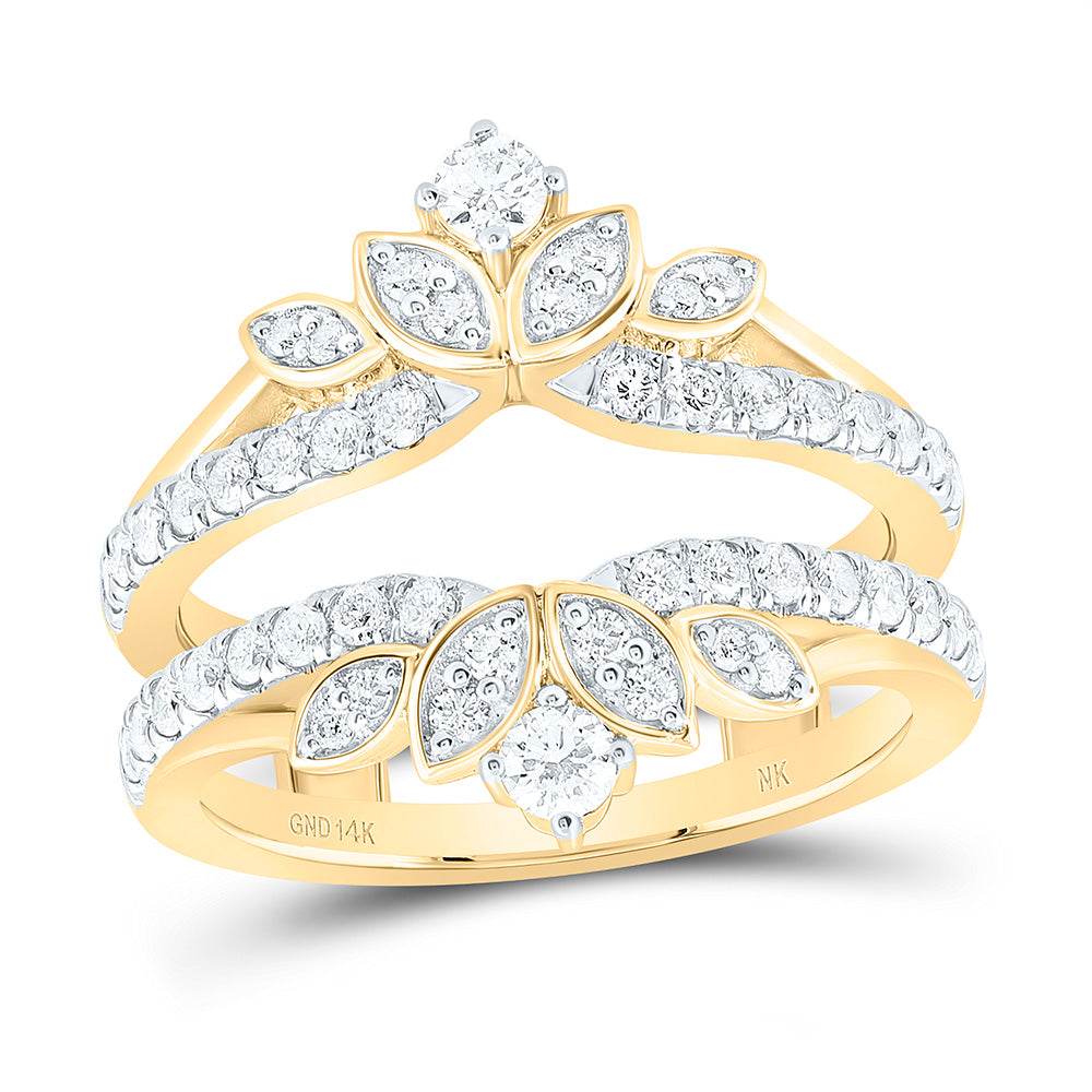 14kt Yellow Gold Womens Round Diamond Wrap Enhancer Wedding Band 3/4 Cttw