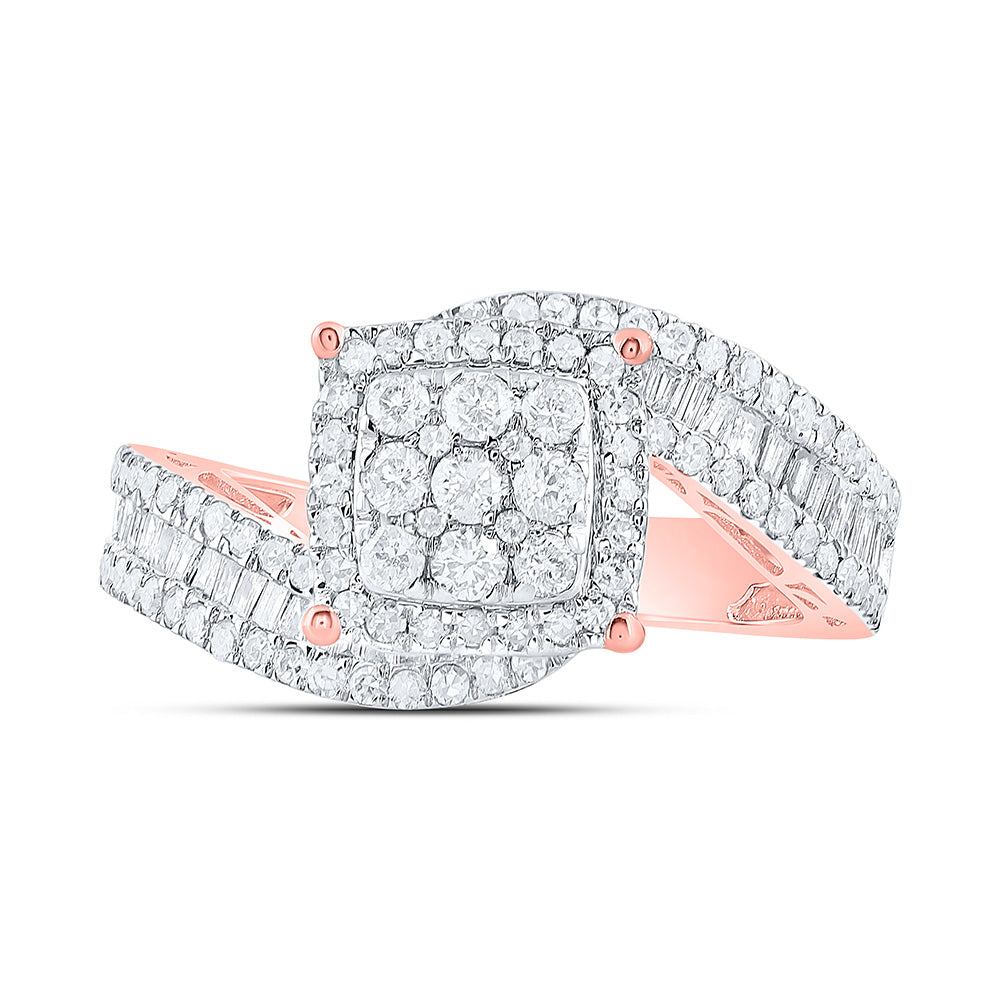 10kt Rose Gold Round Diamond Square Bridal Wedding Engagement Ring 1-1/4 Cttw