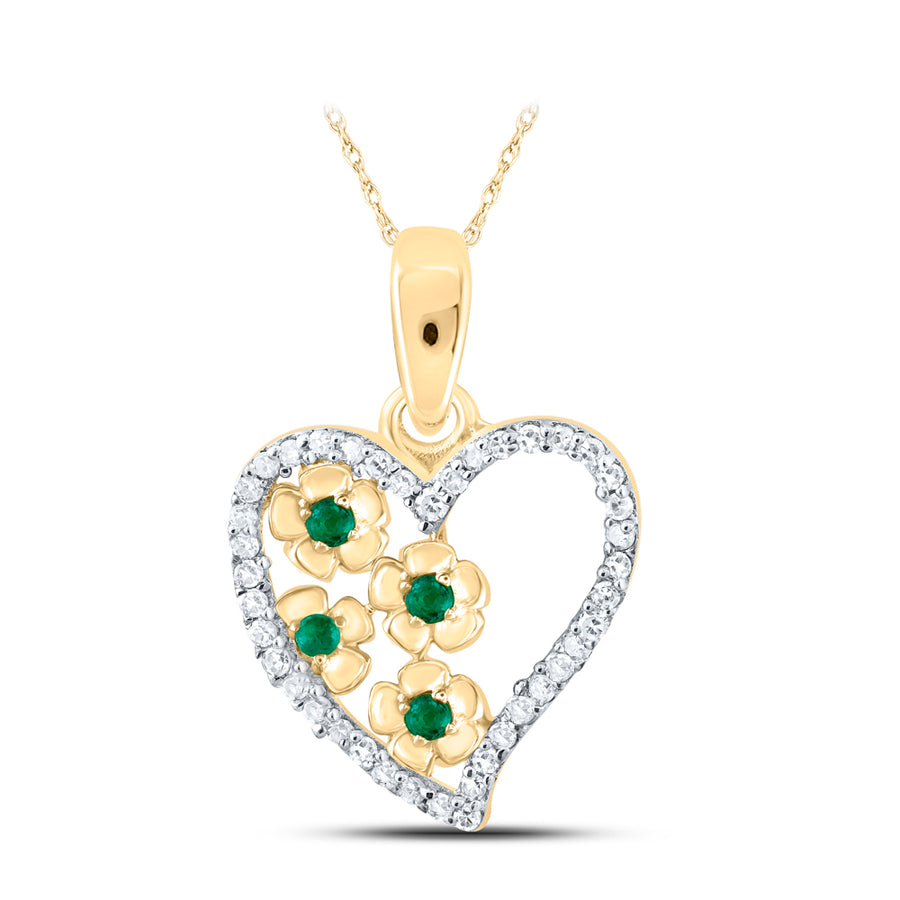10kt Yellow Gold Womens Round Emerald Diamond Heart Pendant 1/8 Cttw
