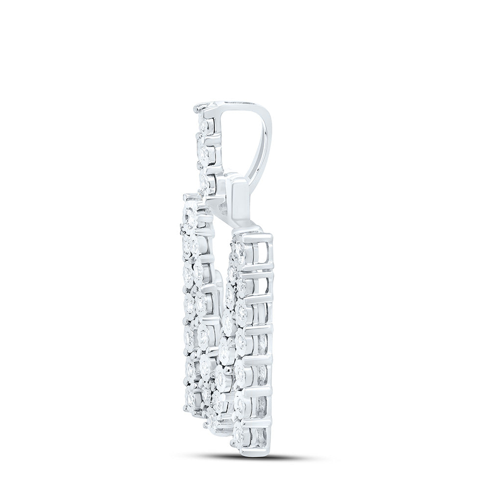 10kt White Gold Womens Round Diamond M Initial Letter Pendant 1/6 Cttw