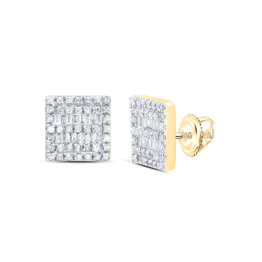 10kt Yellow Gold Baguette Diamond Square Earrings 1/3 Cttw