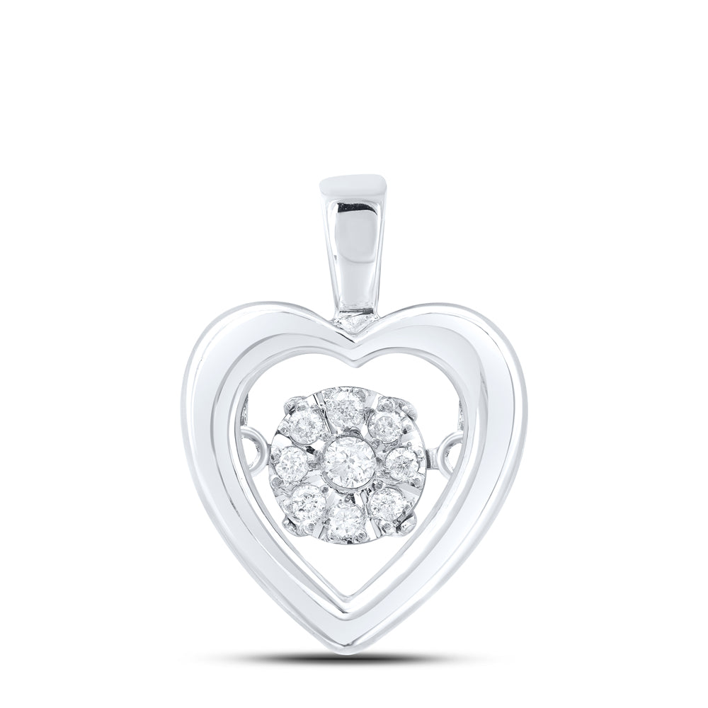 Sterling Silver Womens Round Diamond Moving Twinkle Heart Pendant 1/10 Cttw