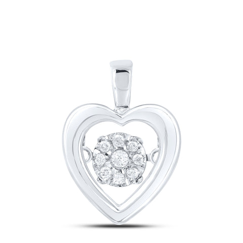 Sterling Silver Womens Round Diamond Moving Twinkle Heart Pendant 1/10 Cttw