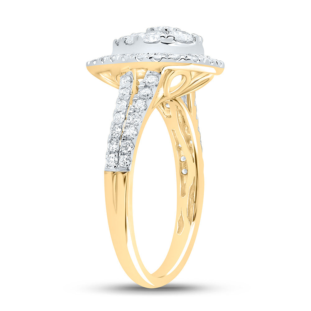 10kt Yellow Gold Womens Round Diamond Teardrop Cluster Ring 1 Cttw