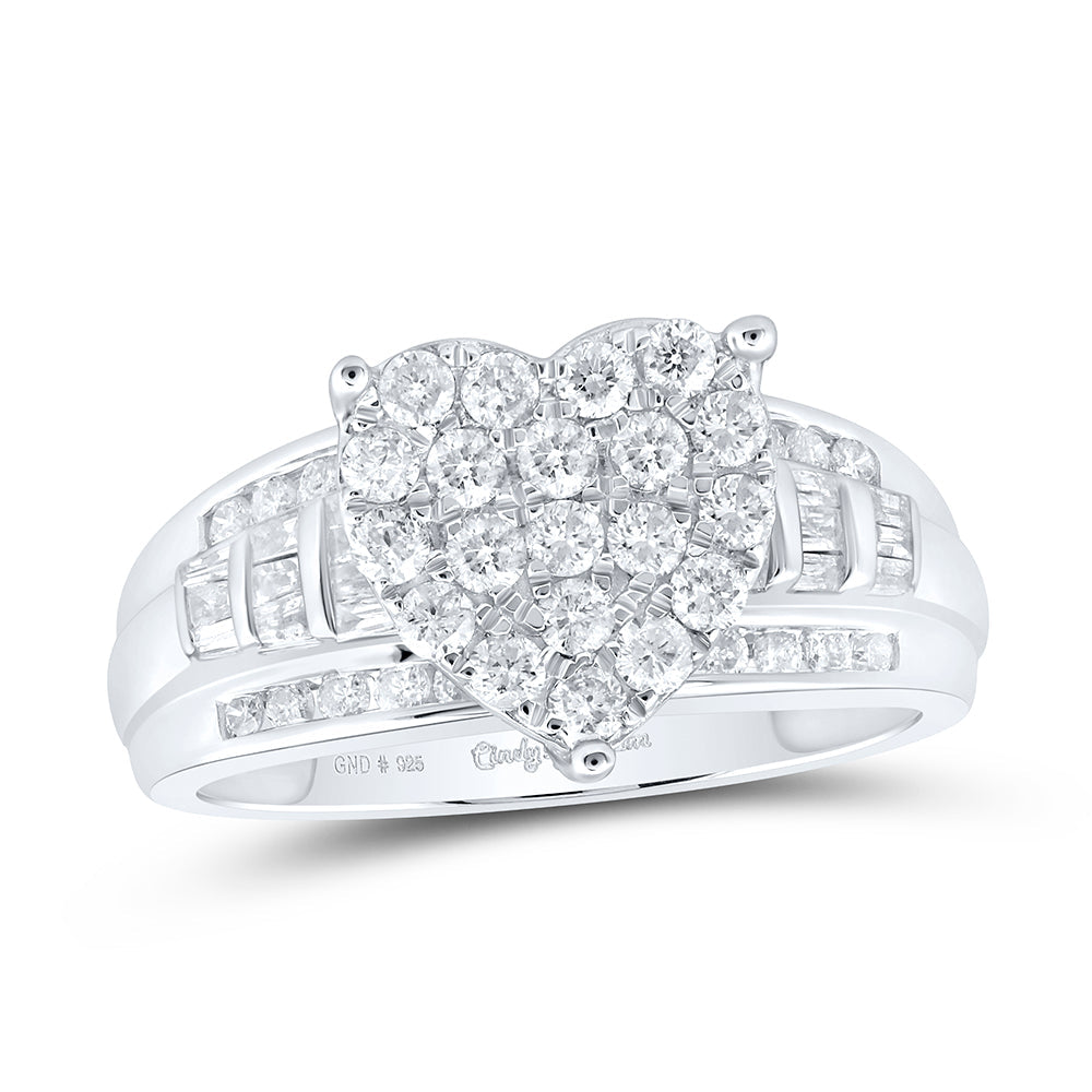 Sterling Silver Round Diamond Heart Bridal Wedding Engagement Ring 1 Cttw