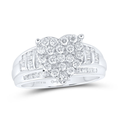 Sterling Silver Round Diamond Heart Bridal Wedding Engagement Ring 1 Cttw