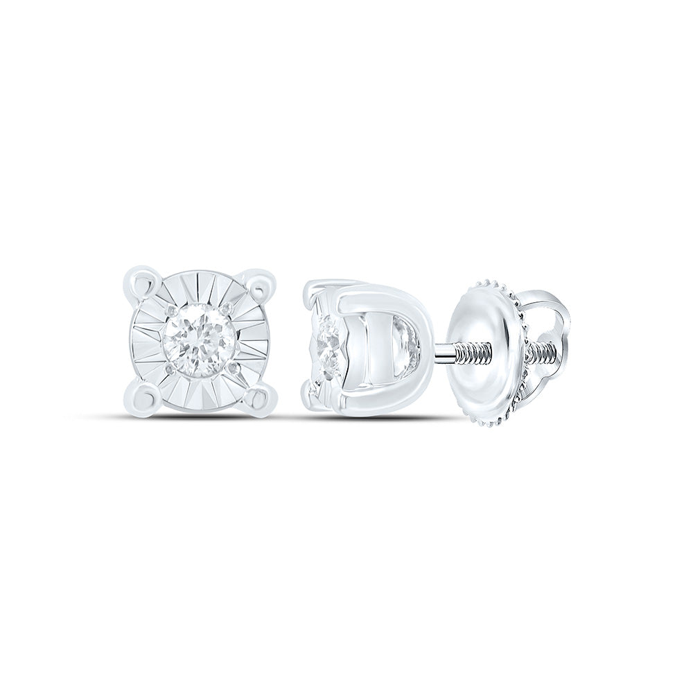 10kt White Gold Womens Round Diamond Miracle Solitaire Earrings 1/20 Cttw