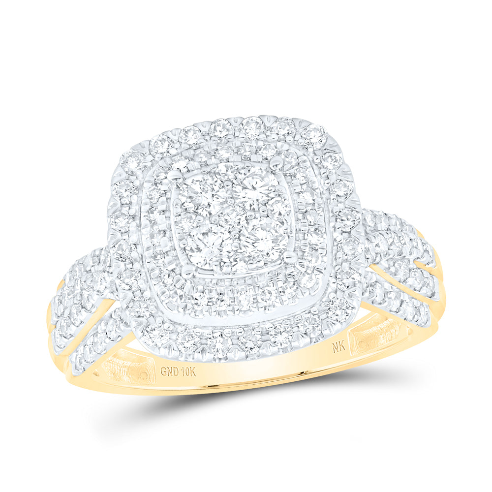 10kt Yellow Gold Womens Round Diamond Square Cluster Ring 1 Cttw