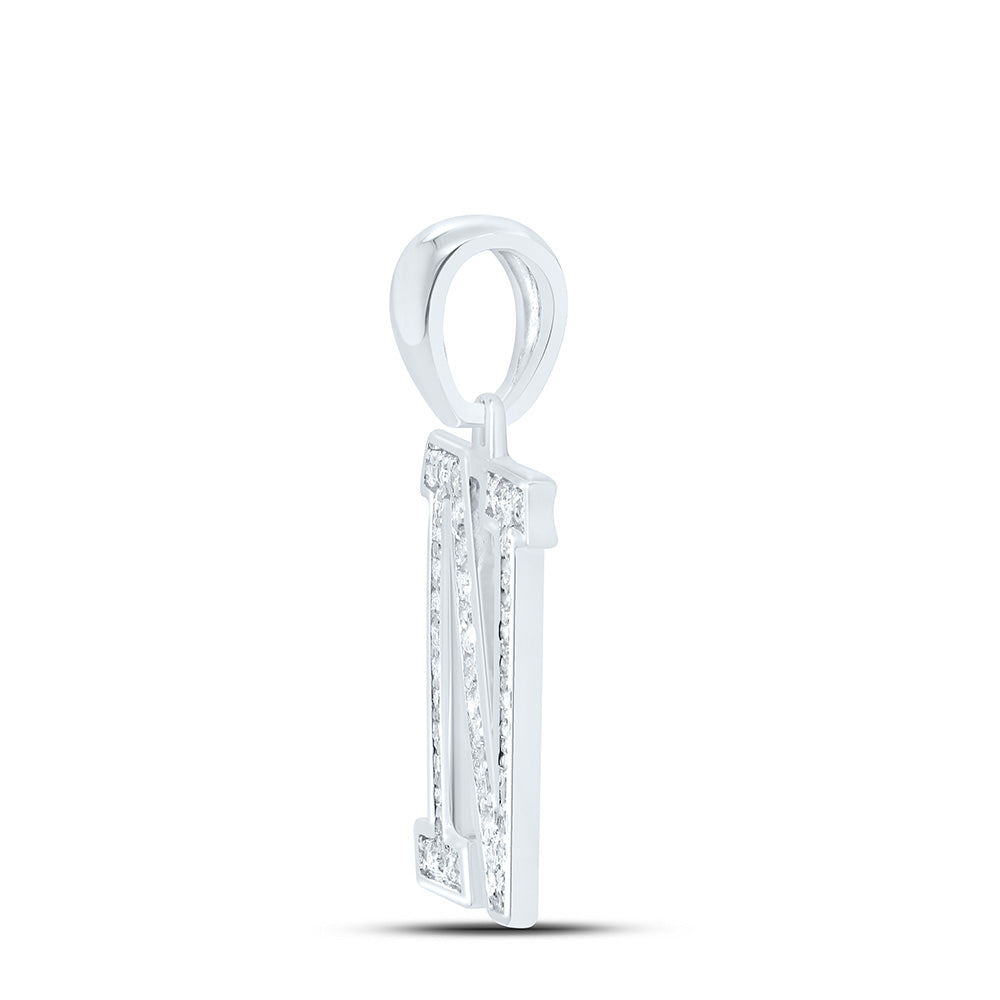 10kt White Gold Womens Round Diamond Initial N Letter Pendant 1/10 Cttw