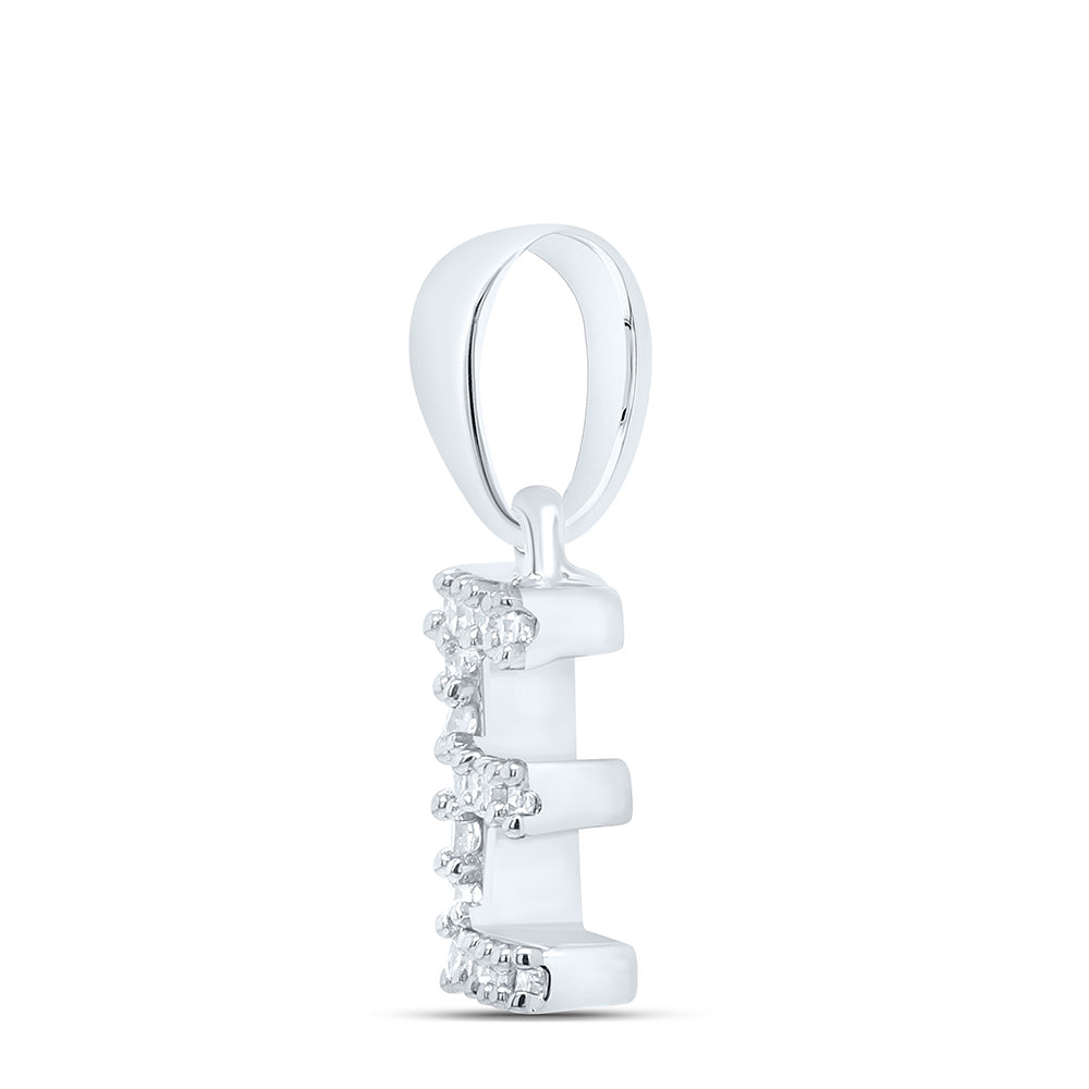 10kt White Gold Womens Round Diamond E Initial Letter Pendant 1/20 Cttw