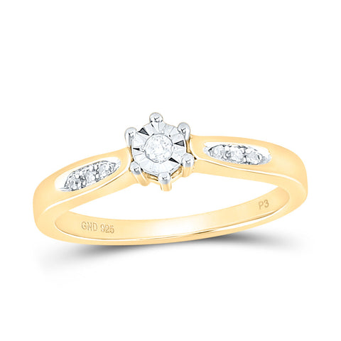 Yellow-tone Sterling Silver Round Diamond Solitaire Bridal Wedding Engagement Ring