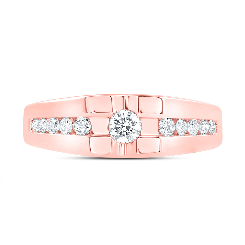10kt Rose Gold Mens Round Diamond Solitaire Band Ring 1/2 Cttw