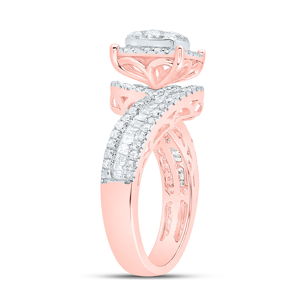10kt Rose Gold Round Diamond Square Bridal Wedding Engagement Ring 1-1/4 Cttw