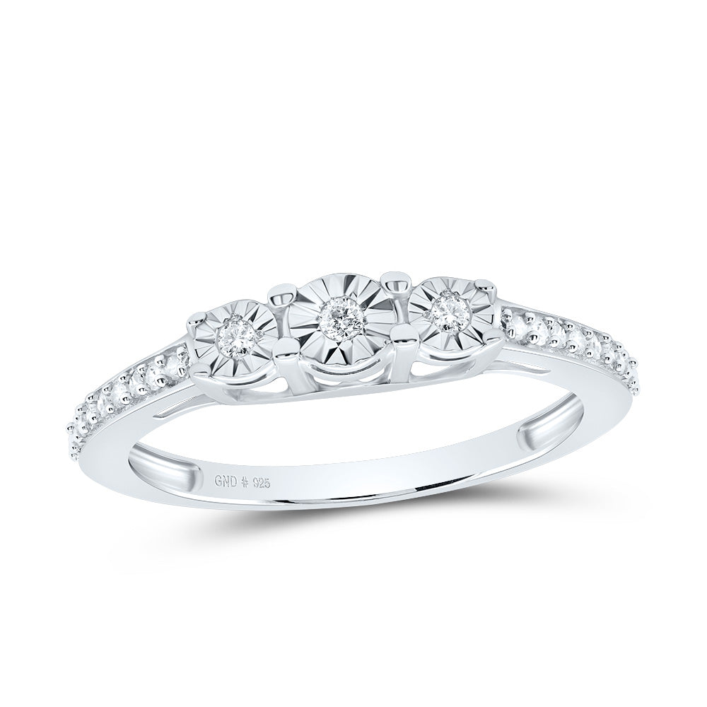 Sterling Silver Round Diamond 3-stone Bridal Wedding Engagement Ring 1/6 Cttw