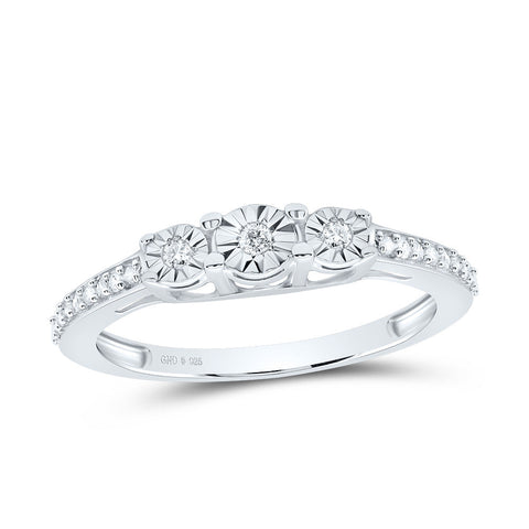 Sterling Silver Round Diamond 3-stone Bridal Wedding Engagement Ring 1/6 Cttw