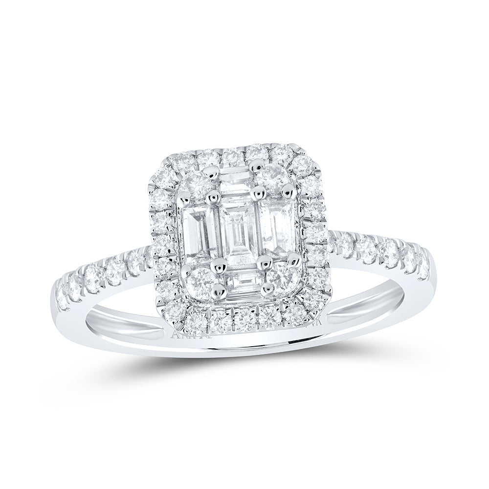 14kt White Gold Womens Baguette Diamond Square Cluster Ring 1/2 Cttw
